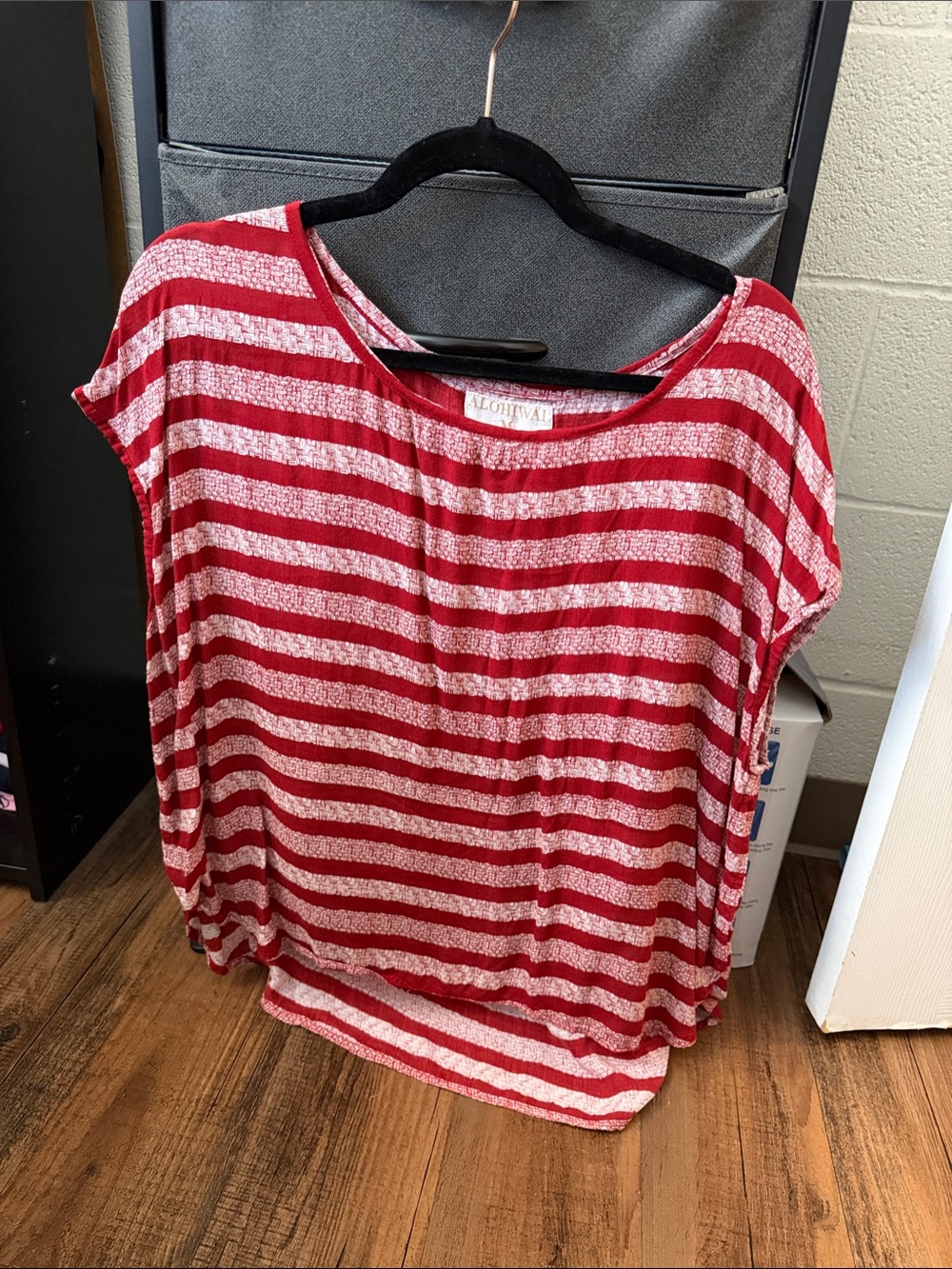 Red Striped Womens Short Sleeve Top